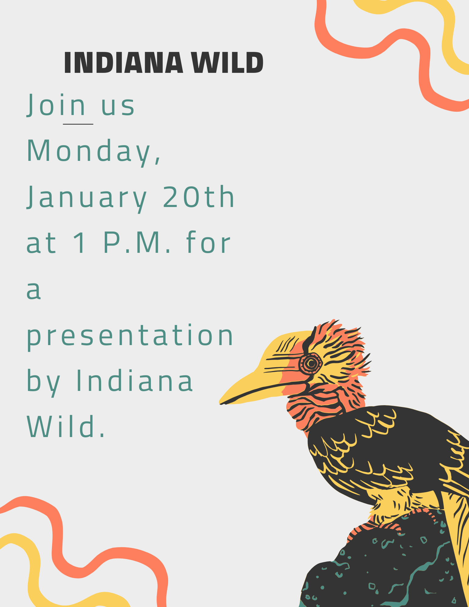 Indiana Wild Animal Presentation January 20th at 1 P.M.