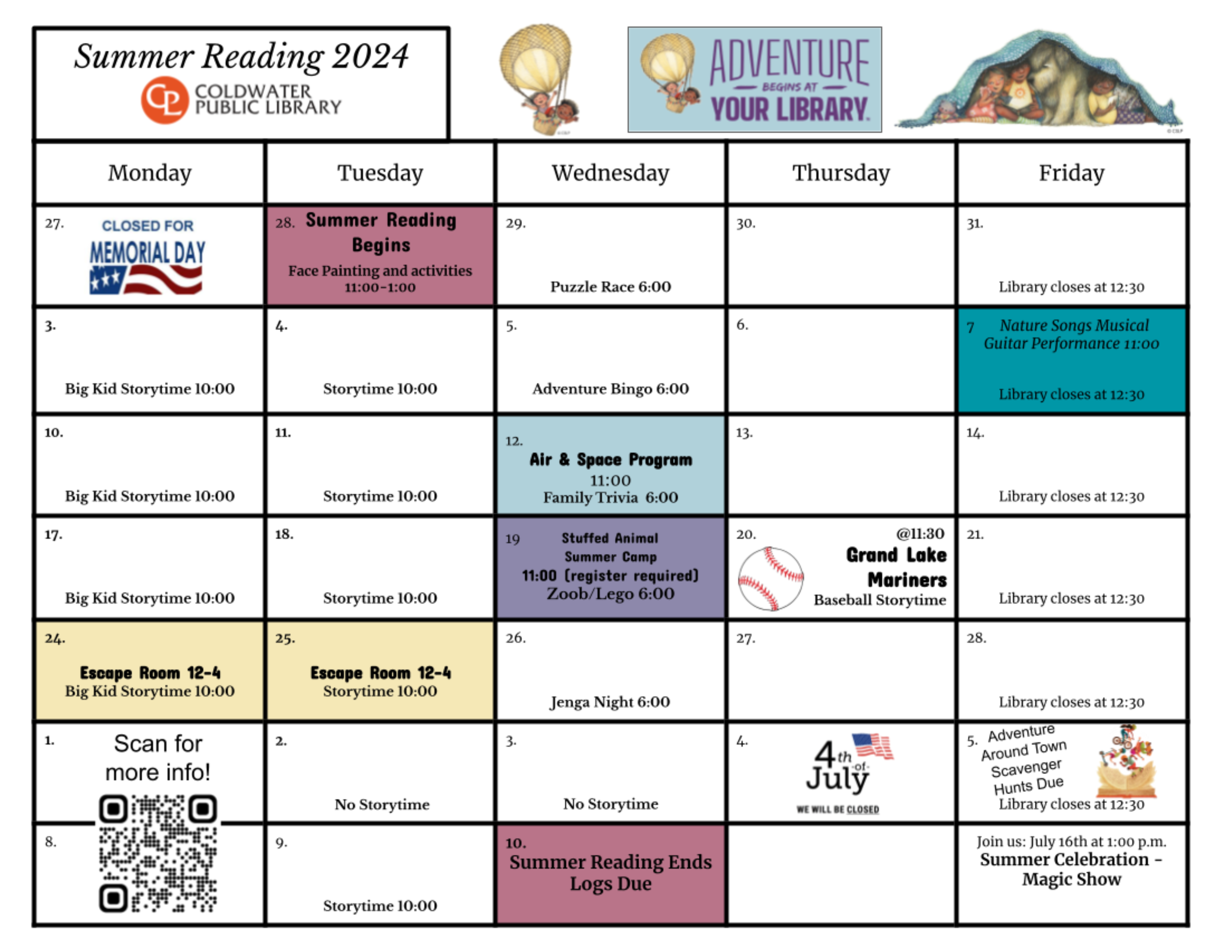 Summer Reading Calendar 2024